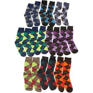 10 Pairs of Colorful Multi Color Argyle Crew Socks Women's O/S